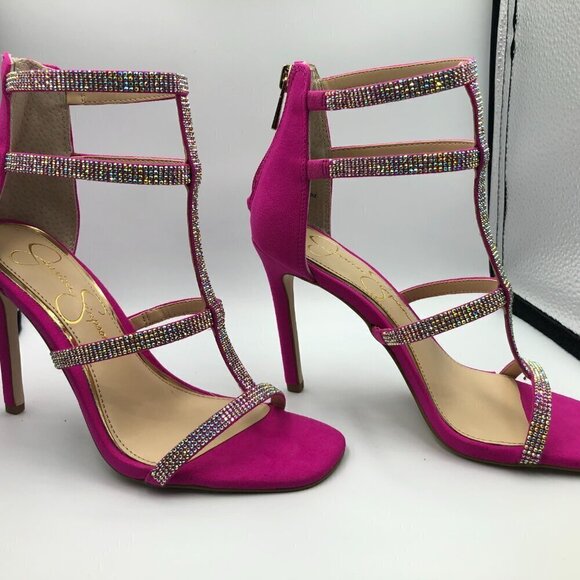 Jessica Simpson Women's Oliana Embellished Heeled Caged Sandal Pink New 6.5 - Picture 5 of 6